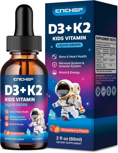Vista 9 de Gotas de vitamina D3 K2 para niños, suplemento líquido con magnesio para absorción de calcio, salud de las articulaciones, dientes y corazón, sin