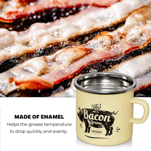 Vista 6 de PGYARD Mini Recipiente para Grasa de Tocino con Colador - Ahorrador de Grasa Esmaltado de 15 Onzas, Guardador de Grasa de Tocino Estilo Granja