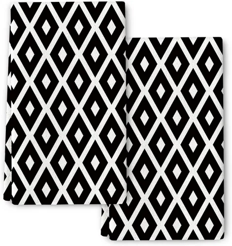 Juego de 2 paños de cocina y paños de cocina con diamantes en blanco y negro, toallas de cocina para secar platos, suaves y absorbentes, secado a
