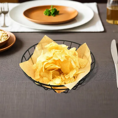 Vista 5 de DOITOOL 2 cestas de pan, cestas de alambre de metal ovaladas cromadas de 7.67 x 2 pulgadas, cestas de comida rápida para servir, contenedores