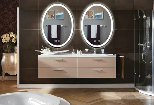 Vista 2 de Espejo de baño LED ovalado de 23.6'X31.5'' con luces, antivaho regulable, 3 ajustes de luces retroiluminados + iluminación frontal, espejos de pared