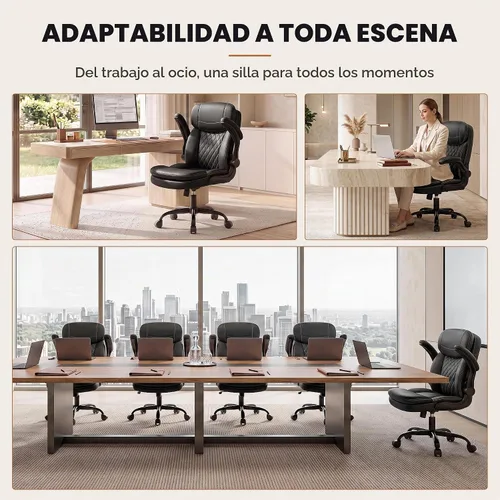 Vista 7 de Silla de oficina de cuero, silla de escritorio para computadora Negro