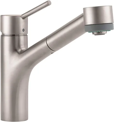 hansgrohe Talis S 06462860 - Grifo de cocina de acero inoxidable con pulverizador extraíble, grifo para fregadero de cocina, óptica de acero