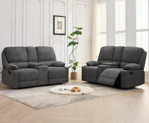 Vista 9 de Sofá reclinable doble de 67.9 pulgadas, sofá reclinable para caravana, soporte de pared reclinable, sofá reclinable manual, asientos de cine