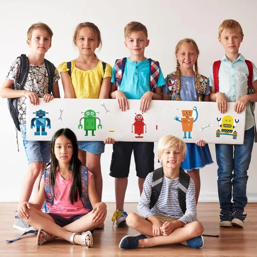 Vista 7 de 24 hojas de calcomanías para hacer tu propio robot para hacer una cara, calcomanías para niños pequeños con robots, manualidades, suministros