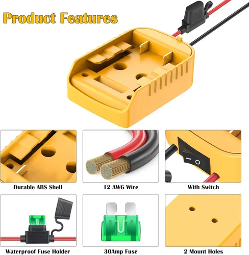 Vista 3 de Adaptador de batería Power Wheels para Dewalt 20V, adaptador de batería Power Wheels, kit de conversión de batería Power Wheels con interruptor