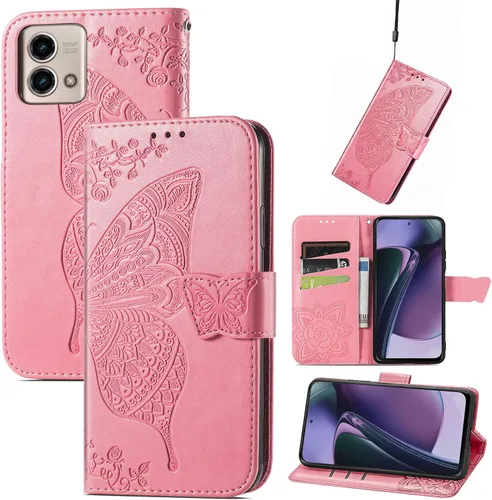 Vista 11 de GYHOYA Funda tipo cartera compatible con Moto G Stylus 5G 2023 para mujer, de piel, con función atril magnético y tarjetero, funda protectora