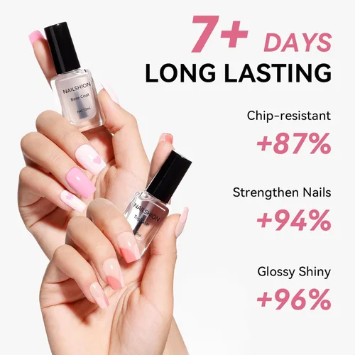 Vista 7 de Capa base y capa superior, esmalte de uñas regular transparente, rico en calcio VE secado rápido al aire fortalecimiento de uñas, sin gel, 2 piezas