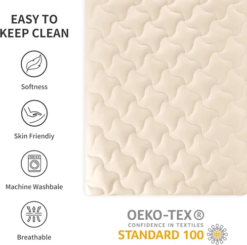 Vista 5 de SLEEP ZONE Almohadilla de colchón tamaño Twin, Protector de colchón elástico ajustado para niños, Bolsillo profundo 8~21 pulgadas Cubrecolchón, Beige