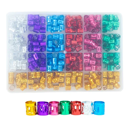400 piezas de joyería para el cabello para trenzas, rastas, cuentas, puños, anillos y clips - Aluminio colorido, accesorios de metal ajustables para