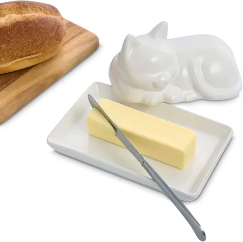 Vista 2 de HIC Kitchen Mantequillera para gatos con tapa, porcelana fina