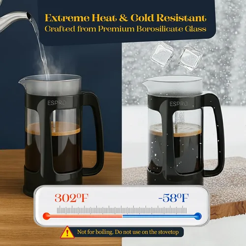 Vista 7 de ESPRO P3 Cafetera de prensa francesa, 18 onzas, negro, prensa de doble filtro