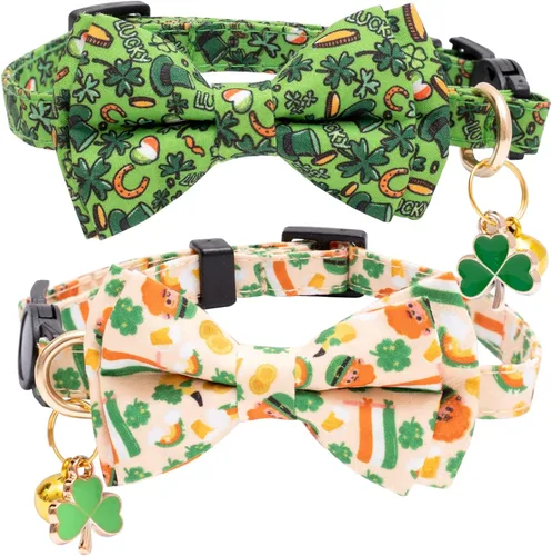 Vista 8 de Faygarsle Paquete de 2 collares navideños para gatos con pajarita, collar de invierno rosa y verde para niños y niñas