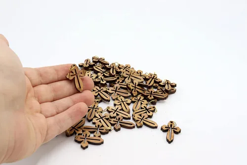 Vista 3 de Cruces de madera de olivo 50 piezas hechas a mano Tierra Santa Jerusalén Colgantes Cruz Religión