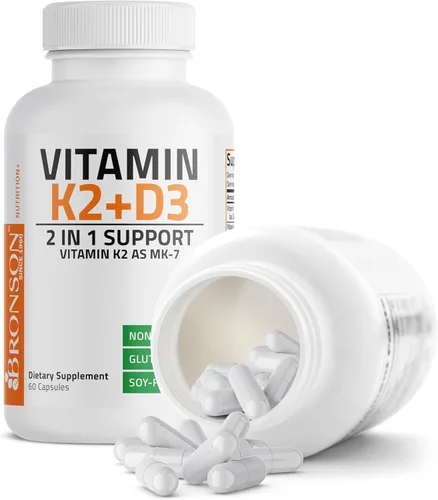 Vista 6 de Bronson Suplemento de Vitamina K2 D3 (MK7) Fórmula No-GMO Vitamina D3 5000IU (125 mcg) y 90 mcg K2 MK-7, Complejo D y K Fácil de Tragar, 60 Cápsulas