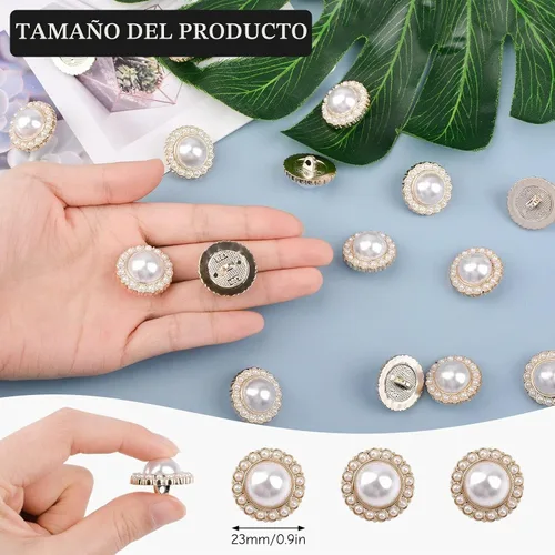 Vista 2 de 30 botones de perlas sintéticas, botones acrílicos de perlas retro vintage dorados, redondos, de cristal, para coser, para manualidades, 0.91 Perla