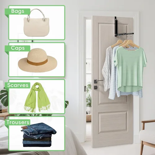 Vista 2 de Ganchos para colgar ropa, extendidos sobre la puerta con 10 crestas, ahorro de espacio sobre el estante de la puerta, ganchos de puerta para colgar