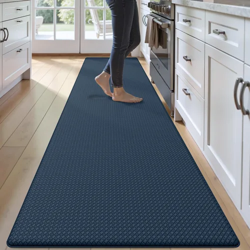 Vista 11 de Tapetes de cocina acolchados antifatiga, impermeable, acolchado de espuma viscoelástica para estar de pie, 17 x 59 pulgadas, color negro