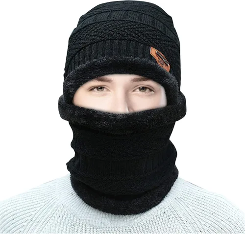 BCDlily Conjunto de bufanda térmica de invierno para mujeres y hombres, gorro de calavera cálida con calentador de cuello