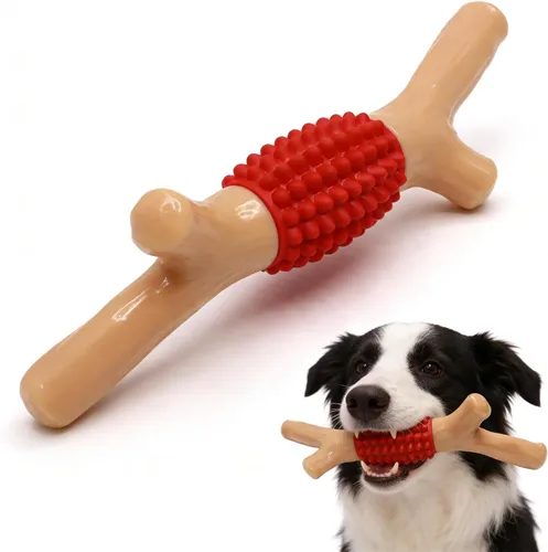 Vista 4 de SCHITEC Juguete masticable para perros para masticadores agresivos, palo de dentición de nailon grande y goma resistente con sabor a madera