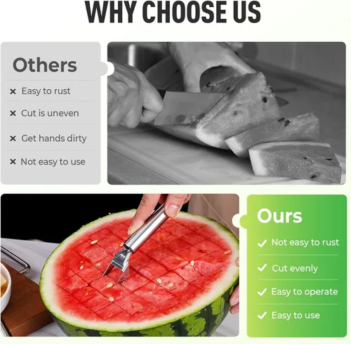 Vista 5 de 2-In-1 Stainless Steel Fruit Cutter, Upgrade Watermelon Fork Slicer Cutter Slicer Tool, Portable Watermelon Cutter Multifunctional Fruit Fork Slicer