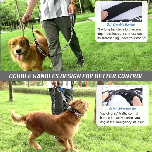 Vista 7 de Correa táctica Hotsky resistente para perros medianos y grandes que tiran, de 4-6 pies, correa elástica fuerte con absorción de golpes y sin