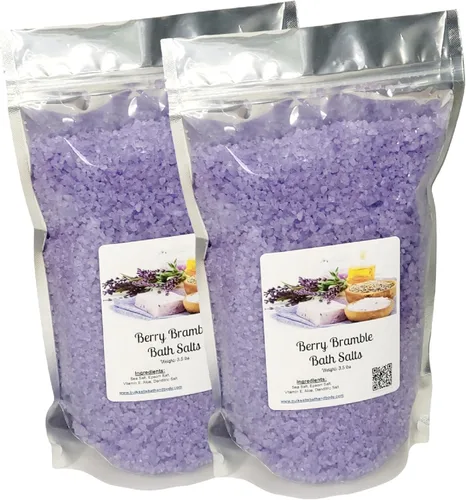 Sales de baño | 8 libras (2) bolsas de 4 libras (128 onzas) | Aroma de zarza de bayas | Sal de Epsom | Sal marina | Baño | Cuidado del cuerpo |