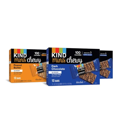 Vista 7 de KIND Bar Mini's, paquete variado, sin gluten, 100 calorías, bajo en azúcar, barra de 0.7 onzas, 30