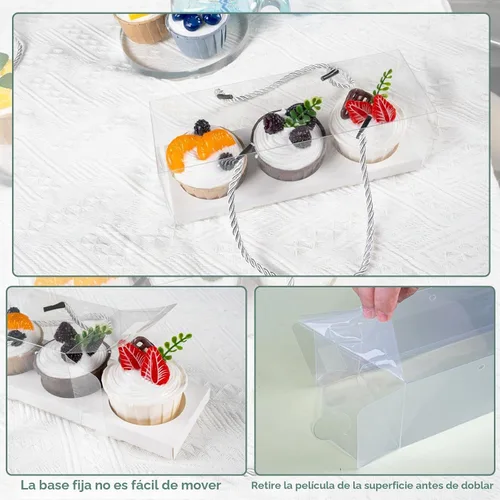 Vista 3 de 20 cajas transparentes para cupcakes con asa, portador de cupcakes para fiesta