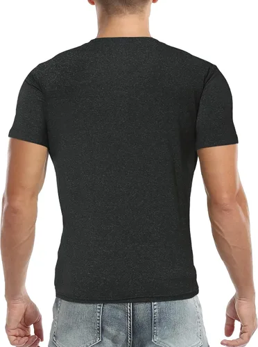 Vista 6 de KUYIGO Camisas Henley para hombre, estilo casual, ajustadas, básicas, de A01 Negro Puro