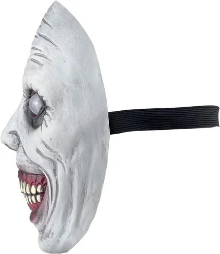 Vista 4 de Máscara de Halloween de terror de demonios sonrientes, máscara de terror más aterradora, máscara blanca espeluznante con ojo para cosplay, Blanco