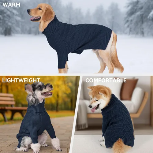 Vista 4 de cyeollo Suéter para perro pequeño, suéteres cálidos de cuello alto para perros pequeños, sudadera tejida para perrito con mangas, suéter de otoño e