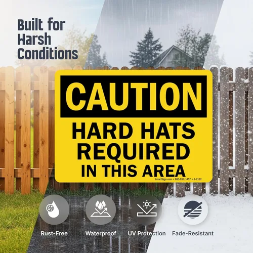 Vista 2 de SmartSign -S-2152-AL Letrero "Precaución - Se requieren cascos en esta área" Aluminio de 10" x 14" - Negro sobre Amarillo