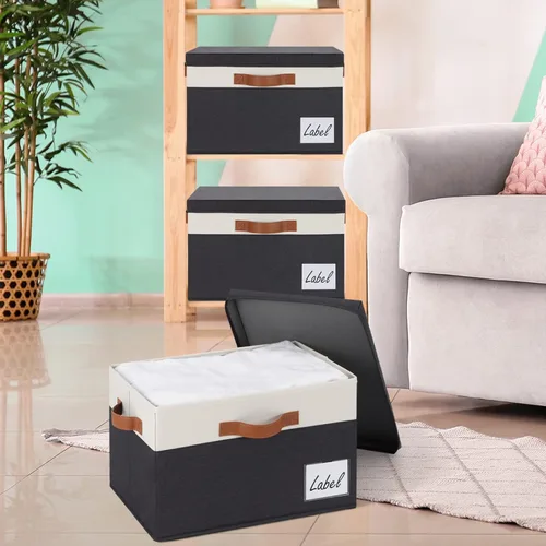 Vista 6 de GhvyenntteS Contenedores de almacenamiento extra grandes con tapas, cajas de almacenamiento plegables de tela con tapas y asas, cestas