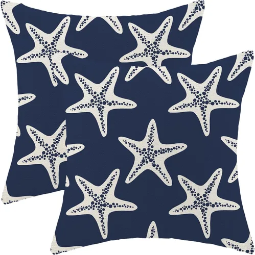 Vista 11 de CXMEIFLY Fundas de almohada decorativas azul marino de verano para exteriores, fundas de almohada costeras de 16 x 16 pulgadas, juego de 2