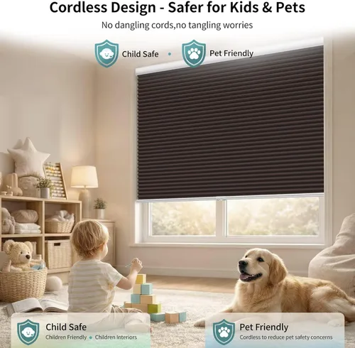 Vista 2 de MYshade Persianas celulares opacas y sin cordones, con diseño de panal para ventanas de interior, persianas de oscurecimiento de habitación