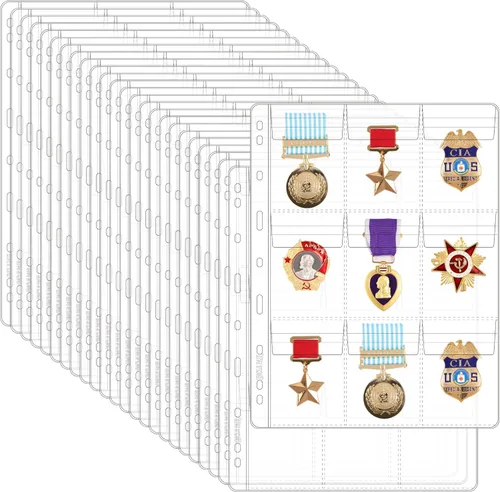 Vista 10 de Páginas con bolsillos para monedas, fundas estándar con bolsillos para monedas, con 9 orificios para coleccionistas, 10 hojas, serie CS03