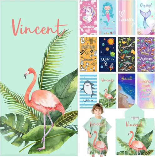 Vista 18 de Toalla de playa personalizada con capucha para niños, toallas de playa personalizadas con capucha, súper absorbente, de secado rápido, personalizada
