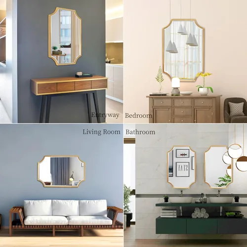 Vista 8 de Kelly Miller Espejo de baño dorado grande de 30 x 40 pulgadas para pared, espejo de tocador festoneado dorado, espejo decorativo con marco biselado