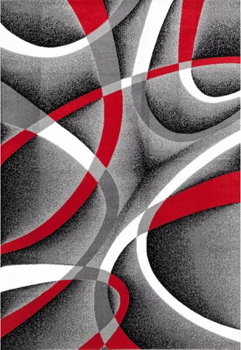 Vista 2 de 2305 Alfombra abstracta moderna roja, negra, y beige, Polipropileno, Gris