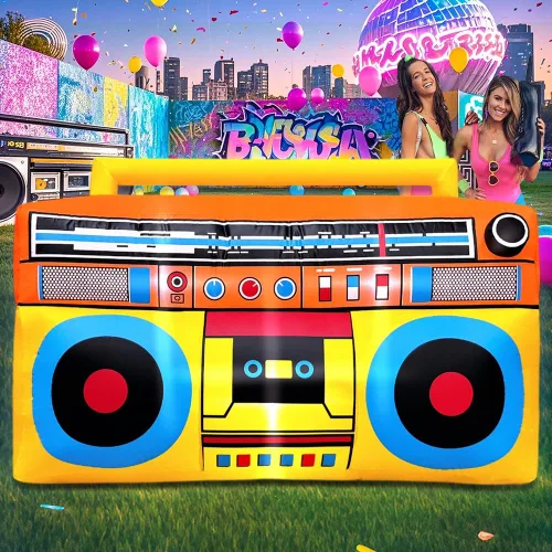 Vista 10 de Arco de arco iris inflable de 14 pies, arco de música inflable arco iris, decoración de patio inflable con luces LED para exteriores, decoración