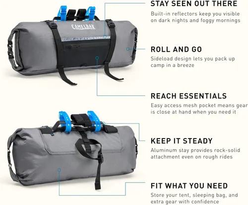 Vista 4 de CamelBak M.U.L.E. 9 Bikepacking - Manillar de carga lateral impermeable para tiendas de campaña y equipo, gris lobo