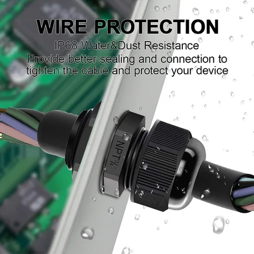 Vista 57 de LeMotech Paquete de 5 prensaestopas NPT de 1-1/4 pulgadas, impermeables, ajustables, conectores de cable de 0.945-1.260 in, juntas de nailon negro