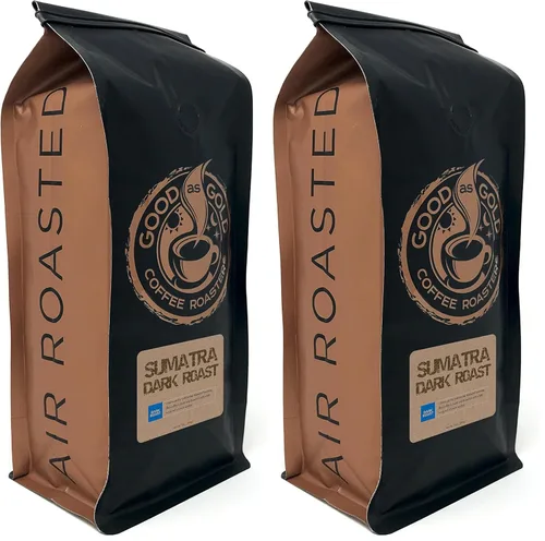 Vista 5 de Sumatra Mandheling Gr1 Granos de café tostado oscuro (grano entero de 12 onzas) - Good As Gold Coffee Roasters