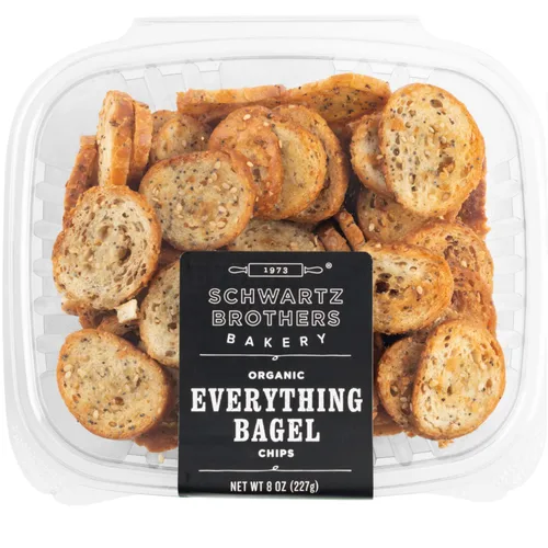 Todo Bagel Chips NY Style Bagel Crisps. Orgánicos, veganos, kosher. De los artesanos de Schwartz Brothers Bakery. Horneadas frescas. Dos veces