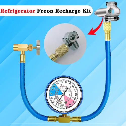 Vista 4 de R134a Kit de manguera de carga para refrigerador, kit de manguera de recarga de CA para refrigerador con 1 paquete de válvula de grifo perforadora