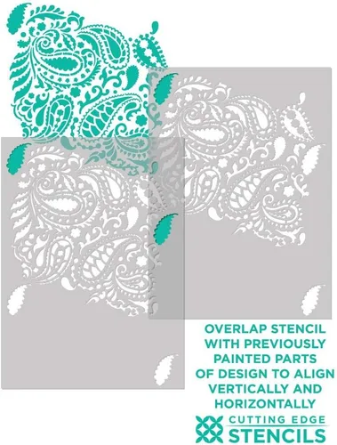 Vista 3 de Plantilla de pared Paisley Allover - Plantilla grande reutilizable para pintar paredes - Alternativa de papel tapiz de bricolaje para paredes