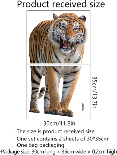 Vista 5 de Calcomanías de pared de tigre feroz, calcomanías de pared realistas de animales salvajes, vinilo extraíble para sala de estar, dormitorio
