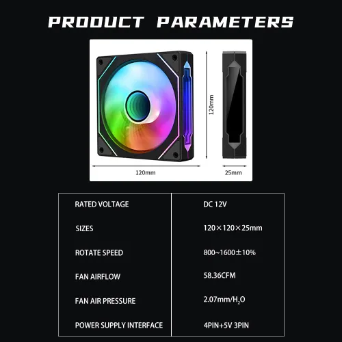 Vista 6 de Jungle Leopard Prism4 Pro X3 120mm Ventiladores ARGB para Carcasa, Efecto de Luz RGB de Espejo Infinito 5V 3PIN Sincronización de Luz de la Placa