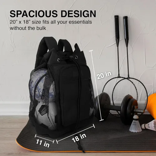 Vista 5 de Fitdom Mochila de equipaje de malla resistente pequeña para equipos con correa de hombro ajustable para entrenador. 2 compartimentos de diferentes